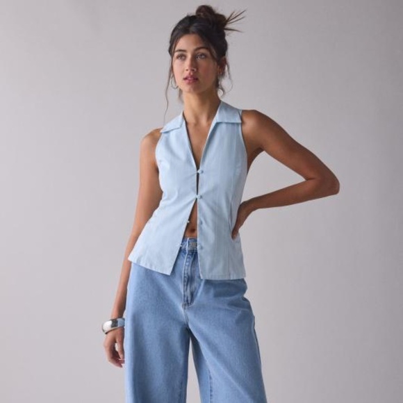 Urban Outfitters Party Girl Cotton-Blend Button Down Sleeveless Top Size S - Picture 1 of 7